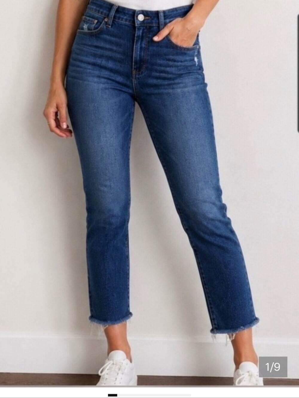 PAIGE Kylie Crop Mid-Blue Straight Jeans